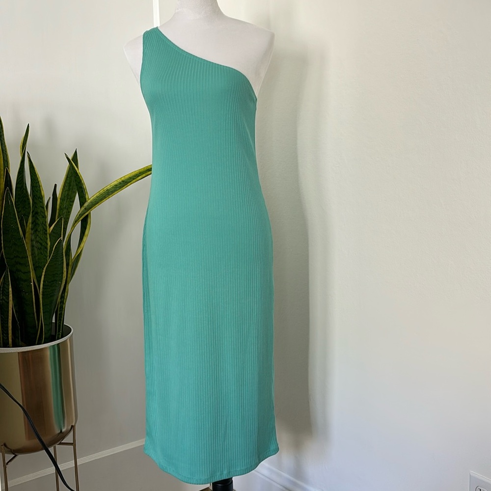 Gap Rib One-Shoulder Midi Dress in Mint Green size small
